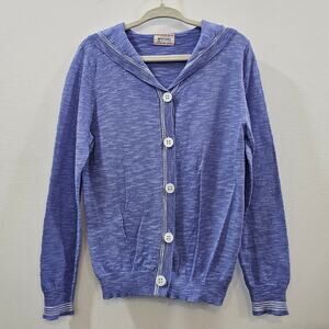 Morley Navy cotton blend Cardigan Sweater Blue lavender Sailor Button 4 kid